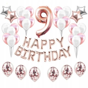 Zestaw Balonów na 9-te Urodziny ROSE GOLD - Balony