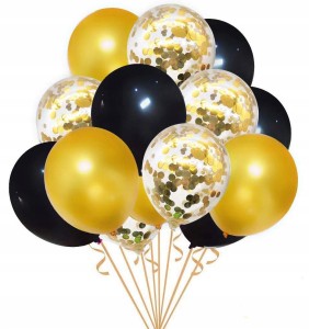 BUKIET BALONÓW GOLD & BLACK MIX z KONFETTI