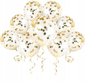 SUPER Balony z Konfetti ZŁOTE GOLD - 5szt