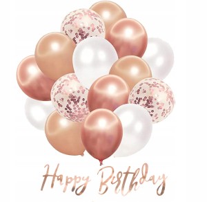 Balony z konfetti i Baner na Urodziny Rose Gold