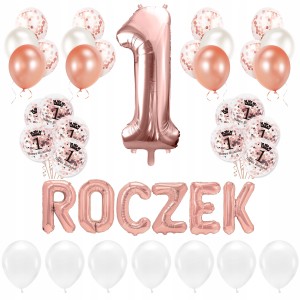 ZESTAW BALONÓW na ROCZEK 1 Urodziny Rose Gold XXL