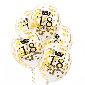 Balony na 18 Urodziny złote konfetti Korona 18th Happy Birthday 30cm 10szt